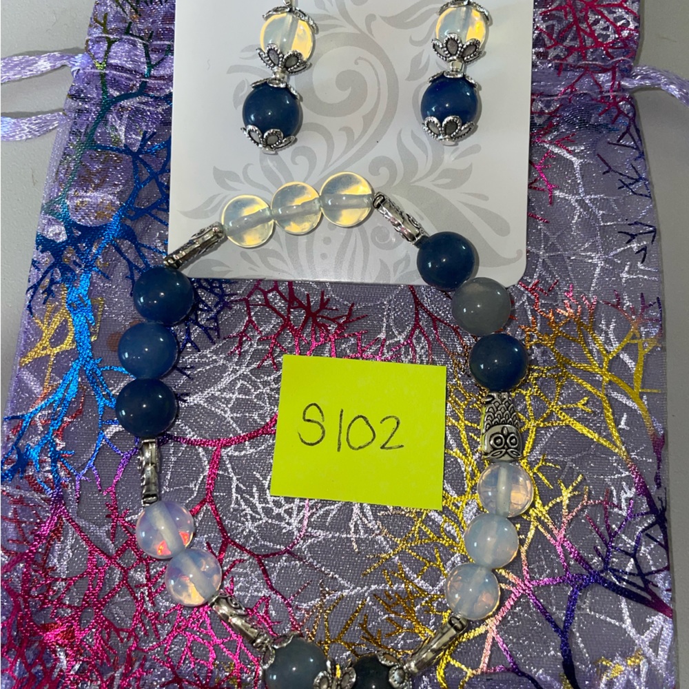 Blue Aventurine and Opalite Bracelet and Earring Set!